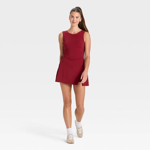 JoyLab - Women's Game Day High Neck Low Back Active Dress - Maroon - Picture 1 of 4